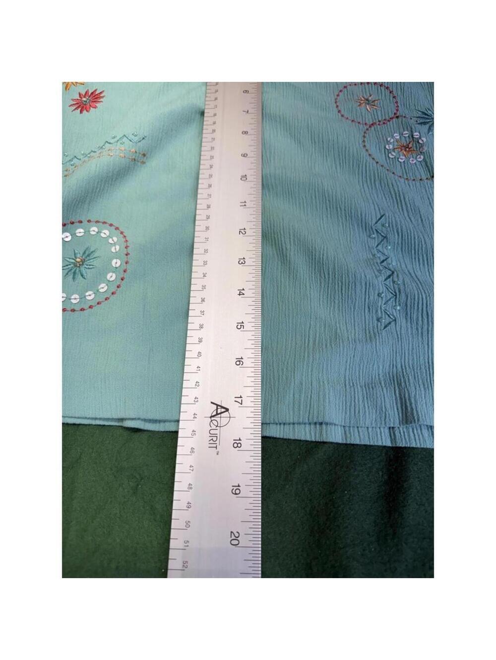 Alfred Dunner Blouse Womens 14 Seafoam Embroidered Floral Short Sleeve Button - Picture 7 of 10